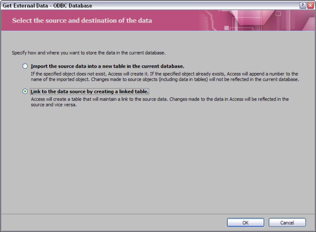 Linking to a table stored externally to Access